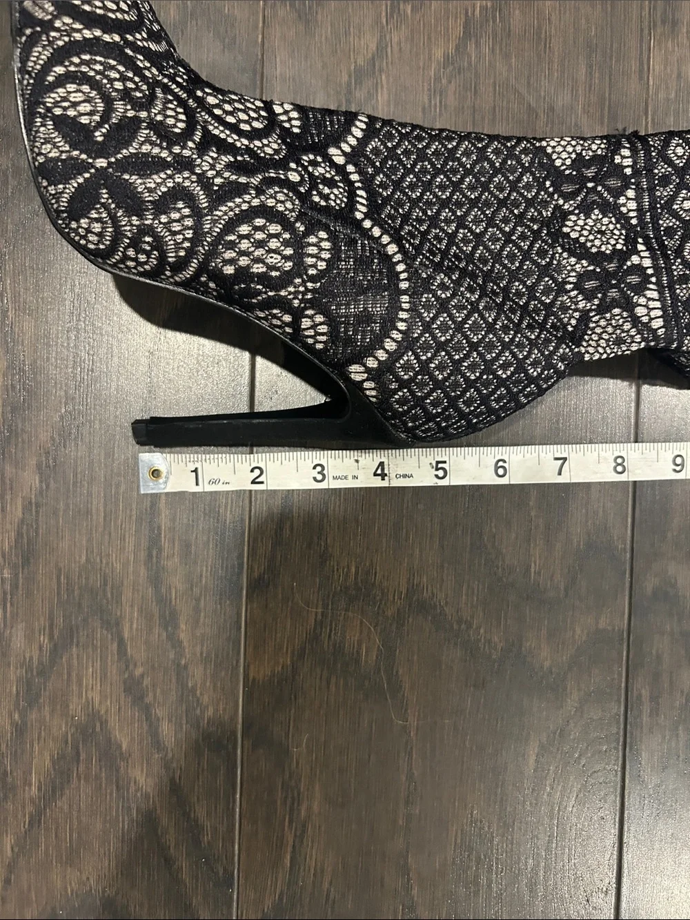 Steve Madden Black and Cream Lace-Pattern Over-the-Knee Stiletto Boots